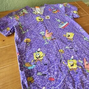 Nickelodeon Purple Spongebob Squarepants Medical Scrub Top Size XS